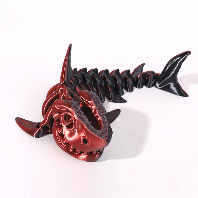 3D Printed Shark Model Solid Color Movable Doll Multi-jointed Articulated Animal Figurine Desktop Decoration Decompression Toy