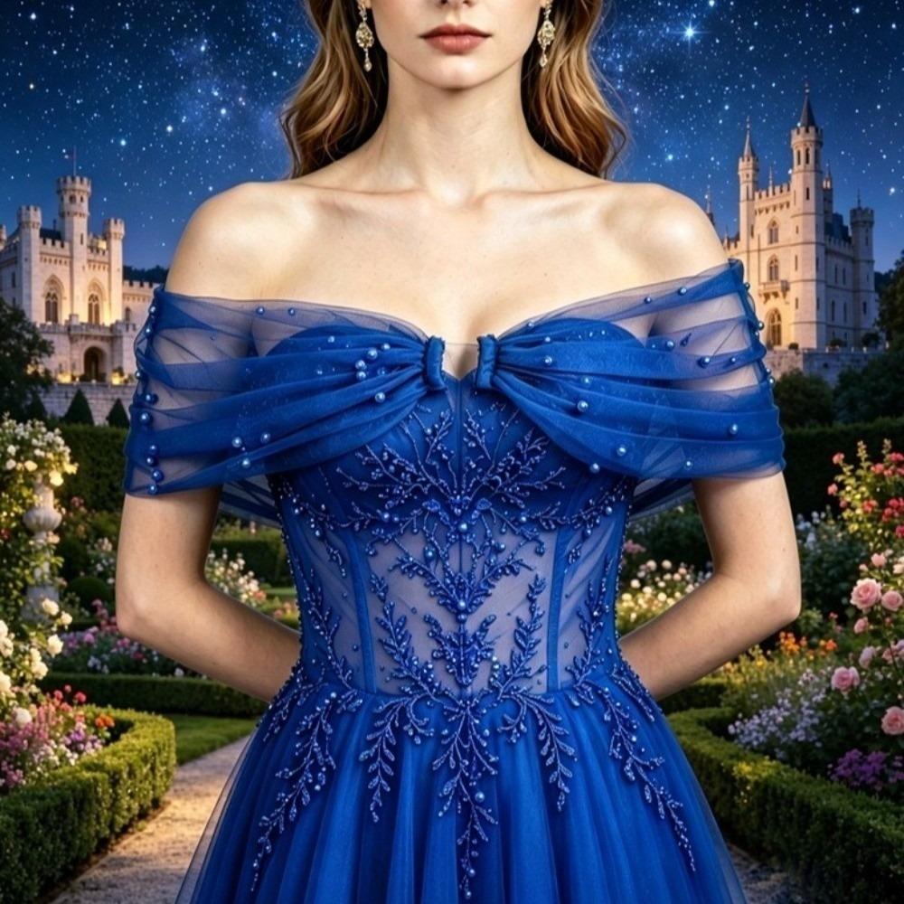 Solid Color Off Shoulder Sleeves With Pearls Detachable Shoulder Straps  Party