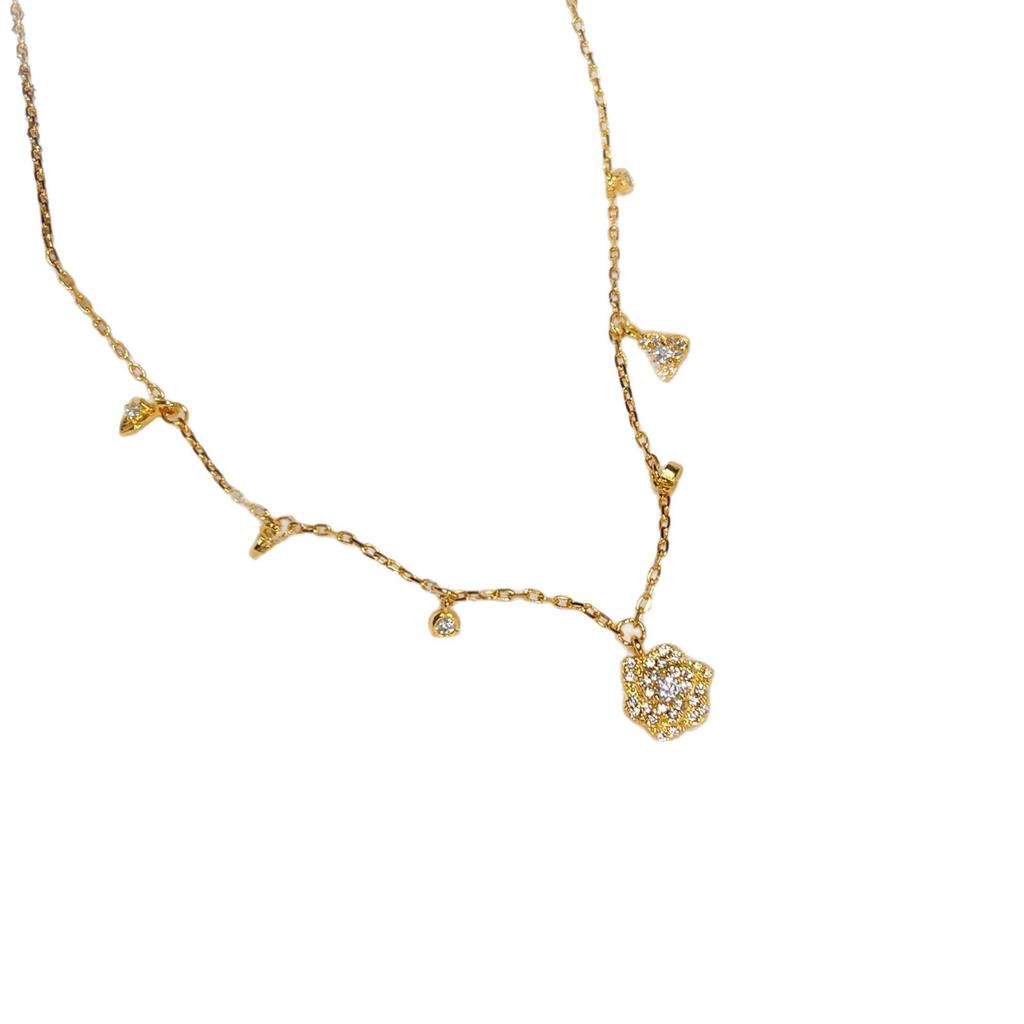 Star Full Diamond Rose Collarbone Chain Bracelet Star With Flower Necklace Light Luxury High-End Set