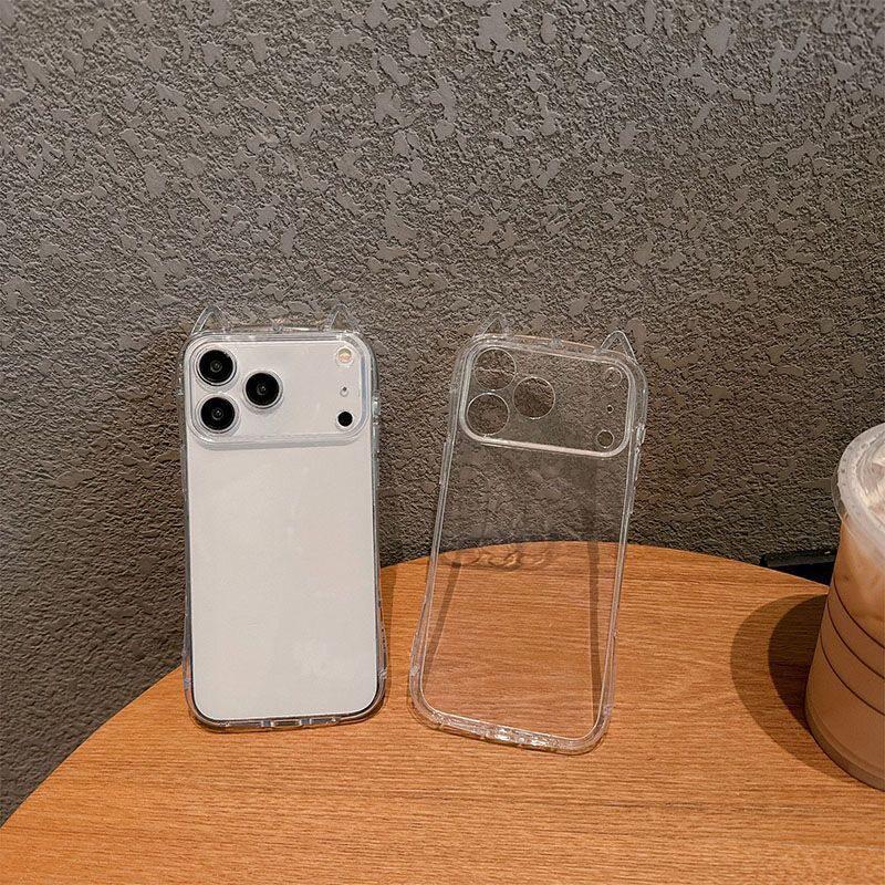 Transparent Cat Ear Phone Case for iPhone 17, 16 Pro Max, 15 Pro, 14/13