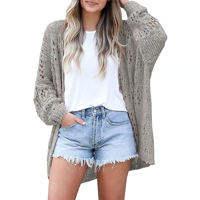 New Fashion Fall New Arrival Cardigan Long Sleeves Loose Sweater Pure Color Cut Out Coat Sweater Female Export Elegant