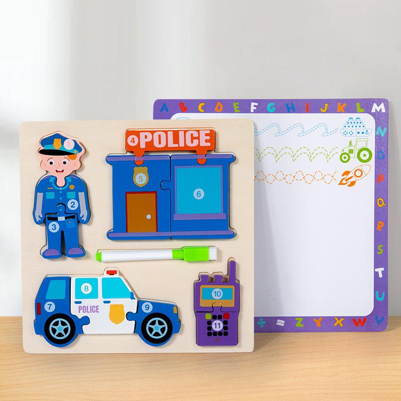 Wooden Puzzle Early Education Cognitive Cartoon Intelligence Development Toys Double-sided Professional Drawing Board Three-dimensional Puzzle