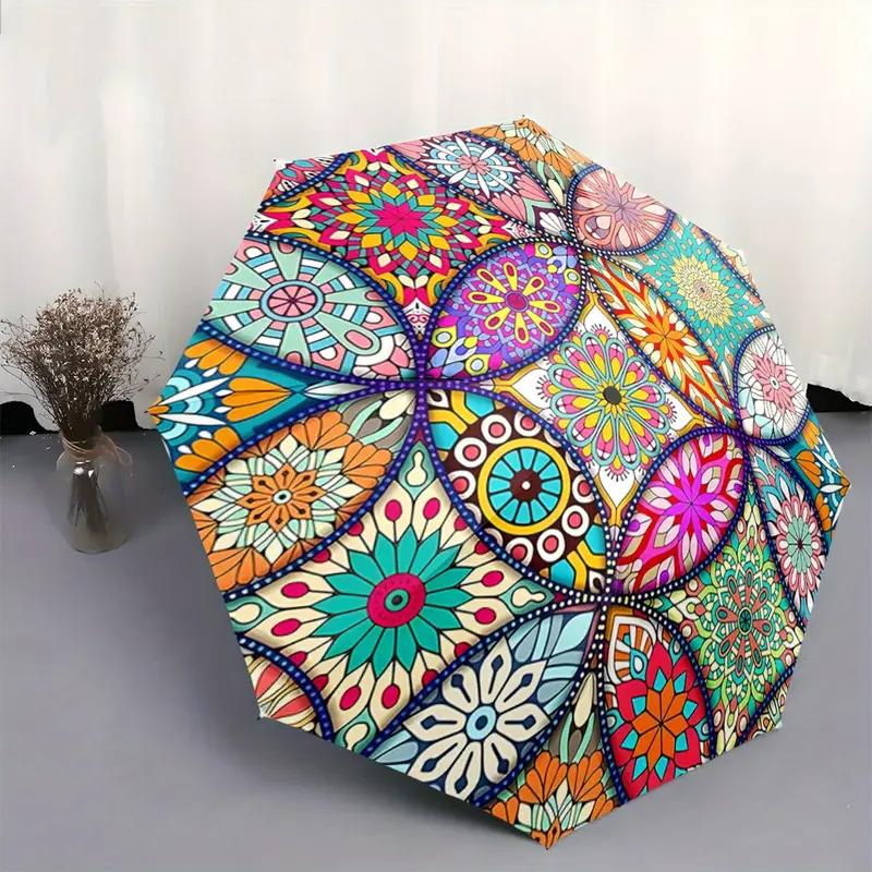 Automatic Open/Close Umbrella with 8-Rib Durable Frame - Automatic Open/Close, Compact Folding Umbrella with Manual Open/Close (as the picture,Iron8K)