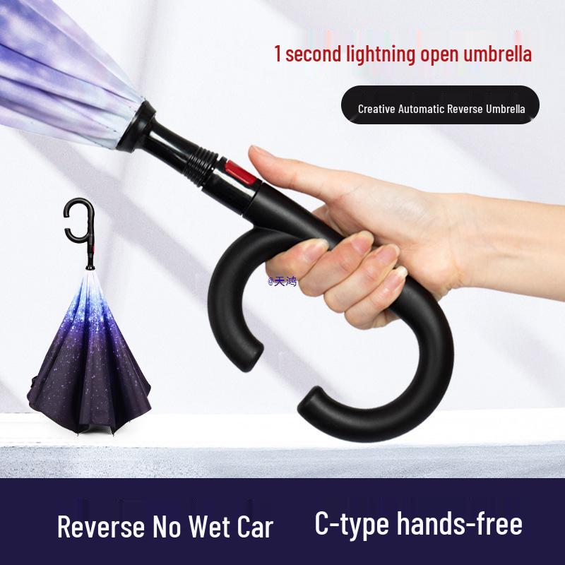 Double-Layer Reverse Umbrella with Standable Handle - Large, Durable, Sun & Rain Protection for Men & Women