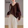 5% Cashmere 95 Wool Round Neck/V-neck Seamless Brushed Cashmere Sweater Women's Sweater