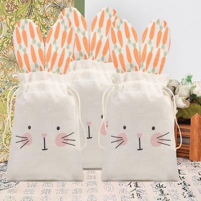 Cute Easter Bunny Ears Bags Burlap Carrot Drawstring Gift Bags Festival Gift Packaging Bags Holiday Wedding Birthday