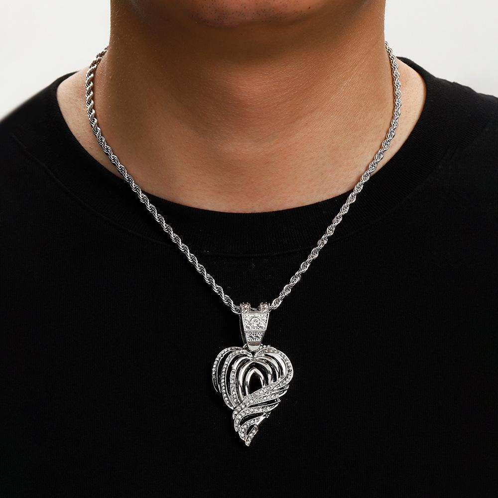 Full Diamond Hollow Love Alloy Pendant Hip Hop Personality Design Sense Men'S Necklace