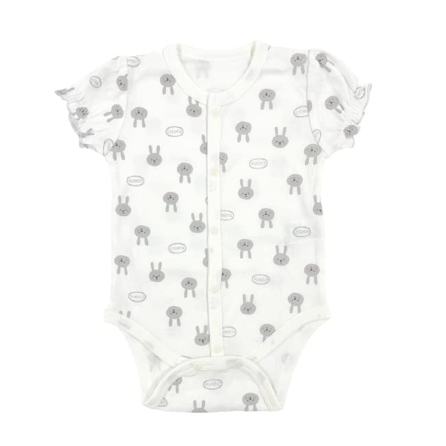Baby Clothes Short Front Set of Floral [Chuckle Baby] Rompers, Sleeves, Opening, 3, Girls, Rabbit, Pattern, Plain, 80cm, T2112E-80-20