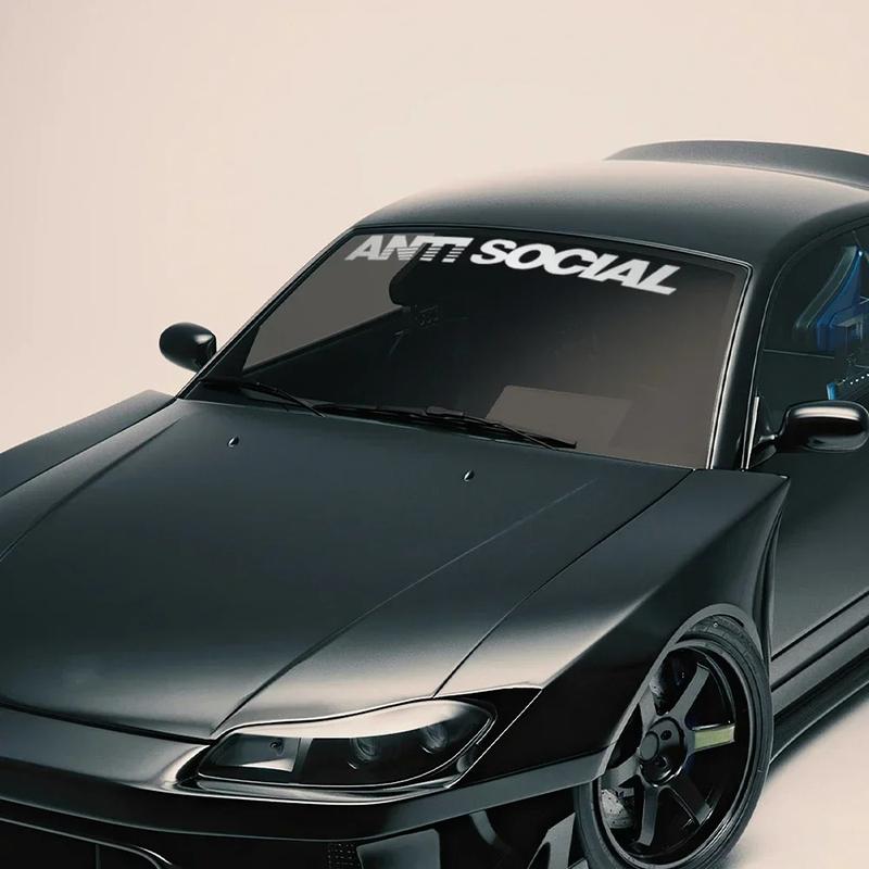 ANTI SOCIAL Slogan Car Front Windshield Window Sticker Self-adhesive PVC Vinyl Decal Auto Styling Decoration Sticker Accessories