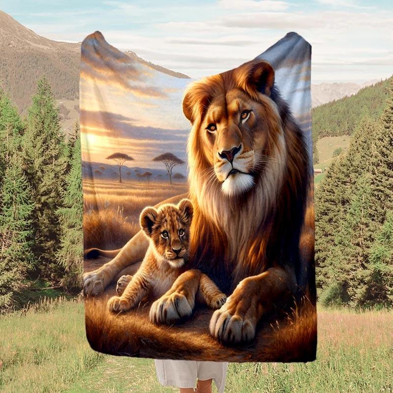 1pc Lion Printing Lightweight Flannel Blanket, Comfortable and Warm Blanket, for Camping Sofa Bed and Couch Office, Gift Blankets in