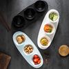 Korean Snack Plate, Dumpling Plate, Golden Oval Grid Dipping Sauce Plate, Western Food Quicksand Oval Cushion Plate Handle Bowl Set