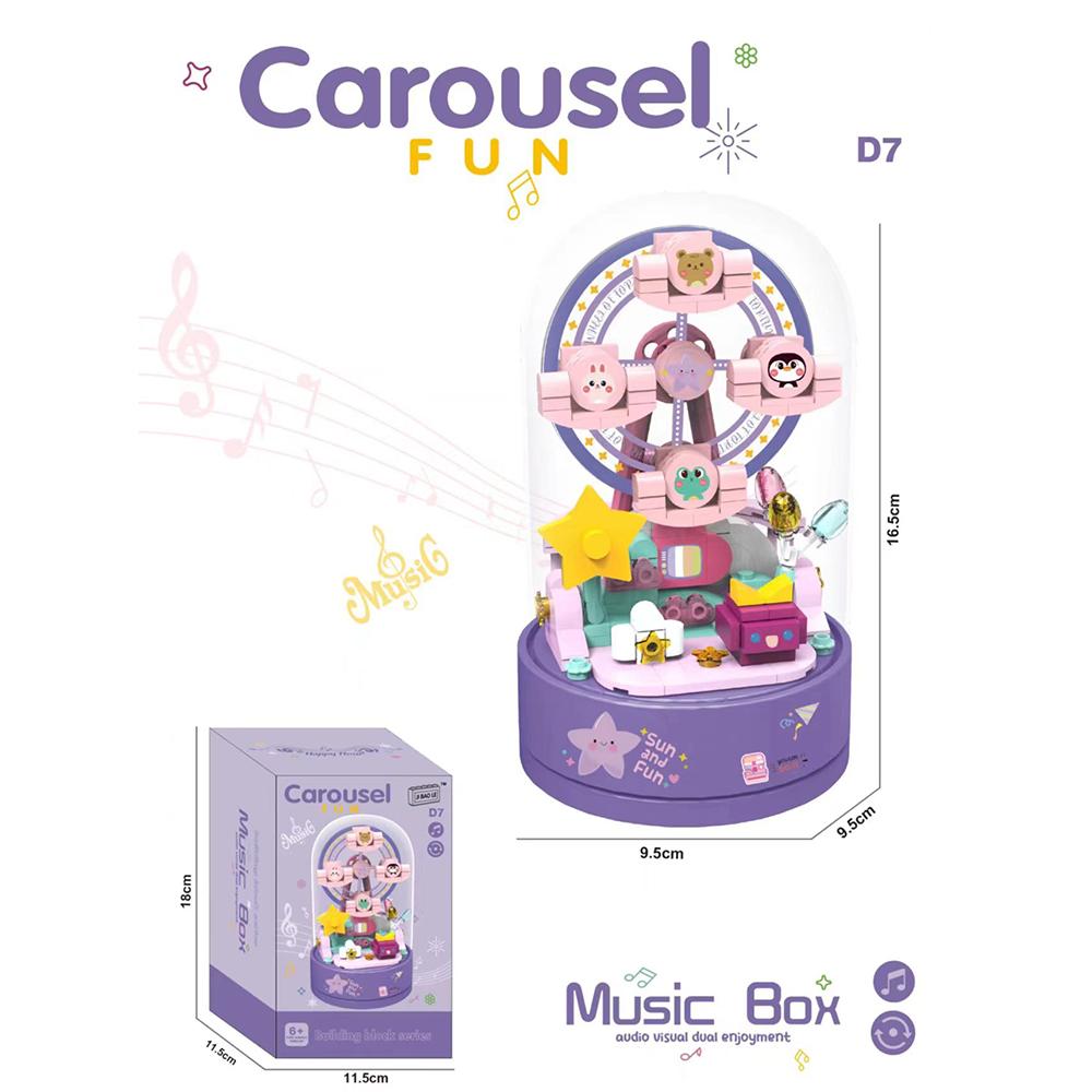 3D Moc Block-Assembled Plastic Flower Carousel Music Box - Sunflower Rose Cake Ferris Wheel Gift For Adults  Girls
