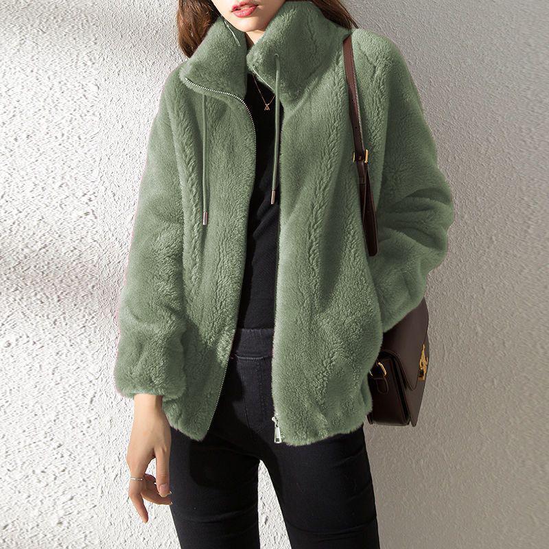 Women's Winter Double-Sided Fleece Coat: Thickened Stand Collar Cardigan Sweater with Zipper