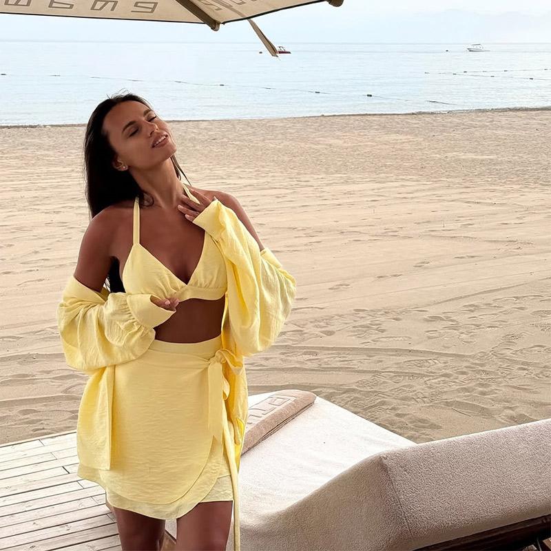 Ladies' Lantern Sleeve Loose Shirt Half Skirt Set Yellow Casual Set Spring Summer New Outfit Ladies' Plus Size Set Daily Commuting Style