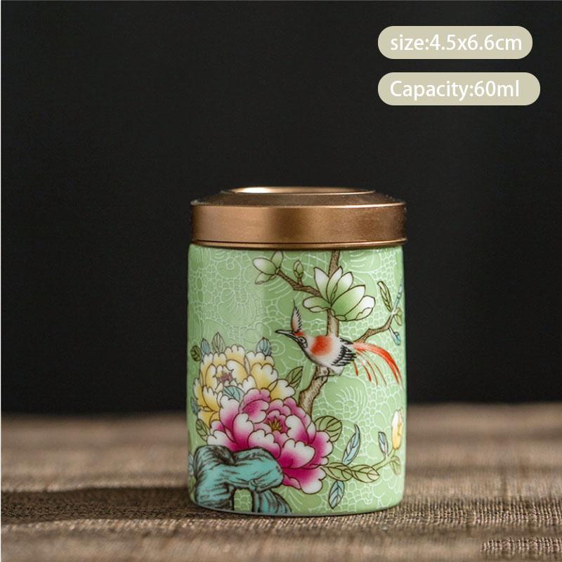 Chinese Enamel Color Flower and Bird Tea Caddy Ceramic Tea Jar Sealed Container Travel Tea Box Coffee Candy Storage Tank Teaware