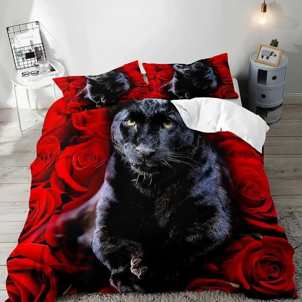 Lion Duvet Cover Set KingAfrican Safari Animal Black Bedding SetCouples Comforter CoverQuilt CoverRomantic Lion Couple Gifts