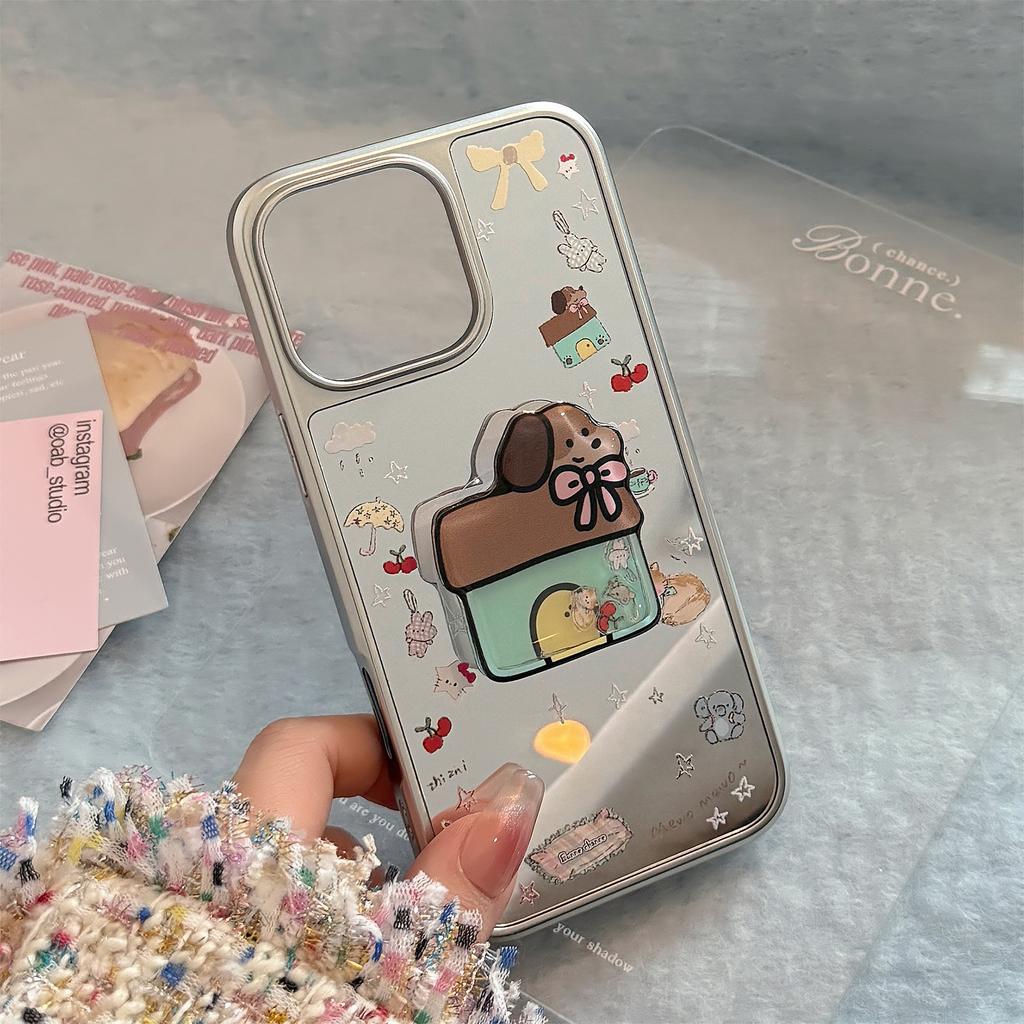 Korean Ins Plating Mirror Suitable for 16 Apple 15pro Max Mobile Phone Case Iphone14 Puppy Shaking