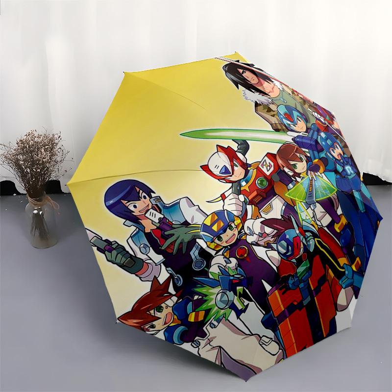 1pc Mega Man Automatic Folding Outdoor Umbrella - Portable 3-Fold Design with 8-Bone Iron Frame, Perfect for Fans, Travelers, Daily Use, and Gift