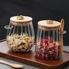 Glass Tea Jar with Spoon Sealed Jar High Borosilicate Glass Tea Storage Jar Tea Storage Jar Storage Jar Storage Bottle Storage Jar(Round storage tank