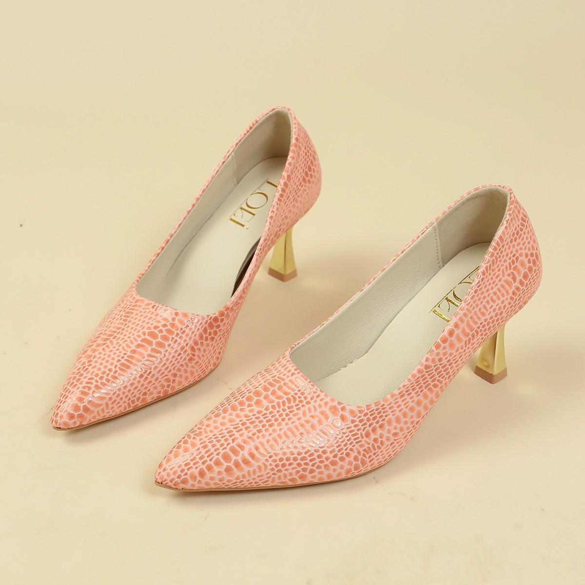 

Женские туфли на высоком каблуке, новые, с узором под змеиную кожу, с острым носком, с низким верхом и неглубоким вырезом, на тонком каблуке, большого размера, модные женские туфли 43 розовый