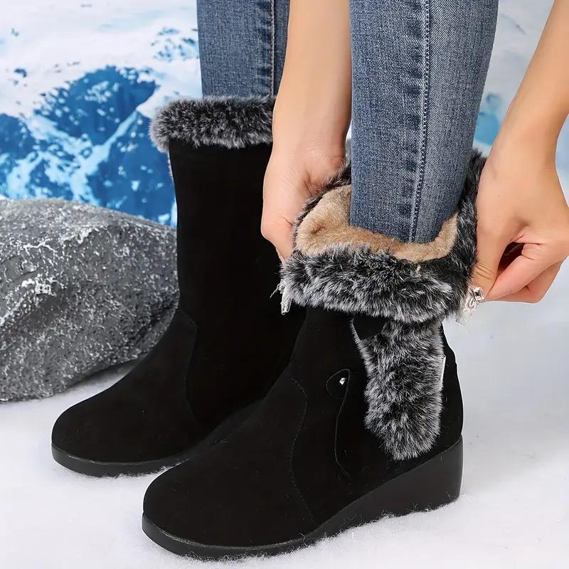 Fashion 2024 Mid-Calf Women Fashion Comfortable Warm Modern Boots Women Round Toe Wedges Slip on Shoes Female Shoes for Women