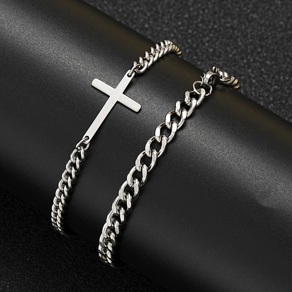 

2026 New Stainless Steel Cross Cuban Chain Bracelet Set for Men Hip Hop Punk Snake Chain Bracelets Fashion Unisex Jewelry Gifts