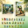 Englischer Aufklärungs Lernwerkzeug 26 Buchstaben Cartoon Dinosaurier Adventskalender, 2D Acryl Dino Figuren Nicht Wiederholende Buchstaben Ornamente Weihnachten