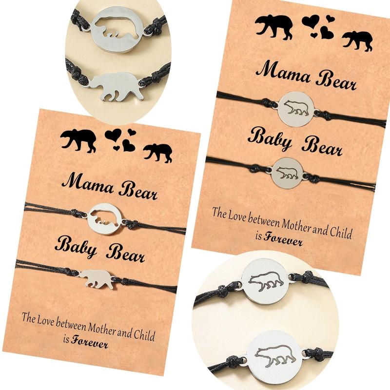 2 Stück Pinky Promise Armband Bär Anhänger Seilkette Distanz Geflochtene Armbänder für Mama Sohn Schwestern Beste Freunde