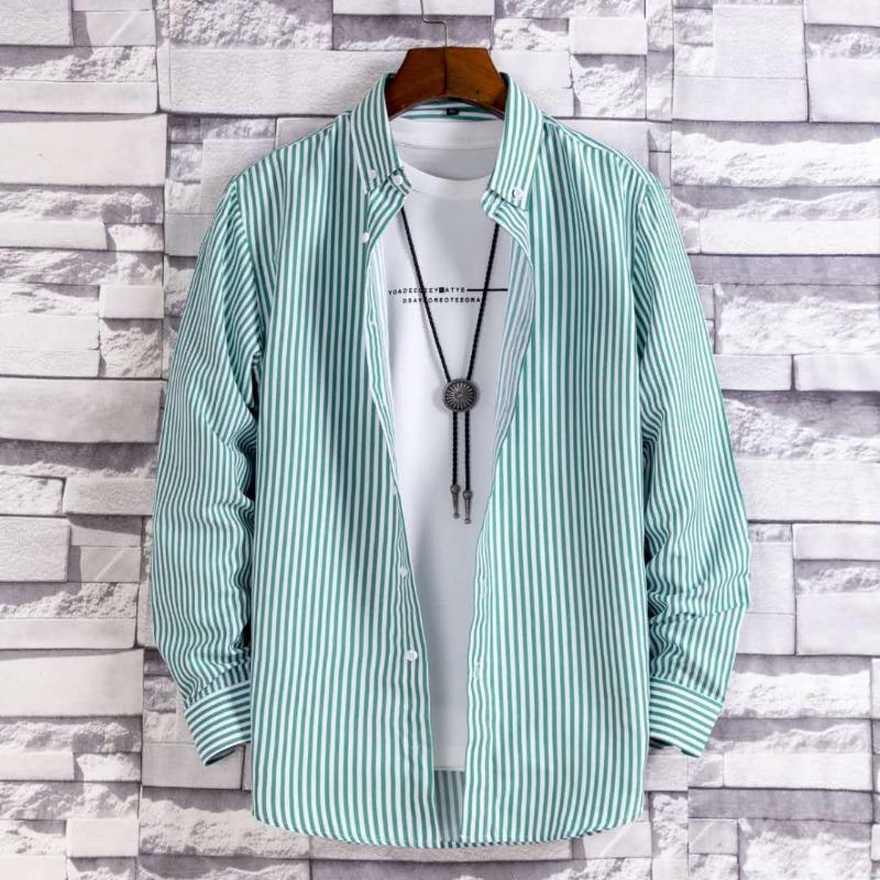 Fashion Striped Printed Long Sleeved Shirt Thin Design Summer Youth Slim Fit Shirt Sun Protection Clothes Trendy Men