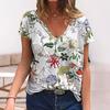Nuevas Camisetas de Mujer Florales Estampado 3D Verano Cuello en V Manga Corta Camiseta Y2K Camisetas Largas Harajuku Ropa Femenina