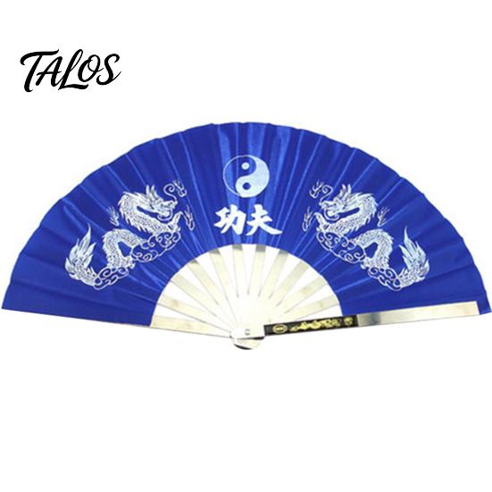 Handheld Tai Ji Fan Dual Dragon Print Loud Clack Chinese Style Portable Large Size Performance Prop Crafts Anti-rust Stainless Steel Rib Folding