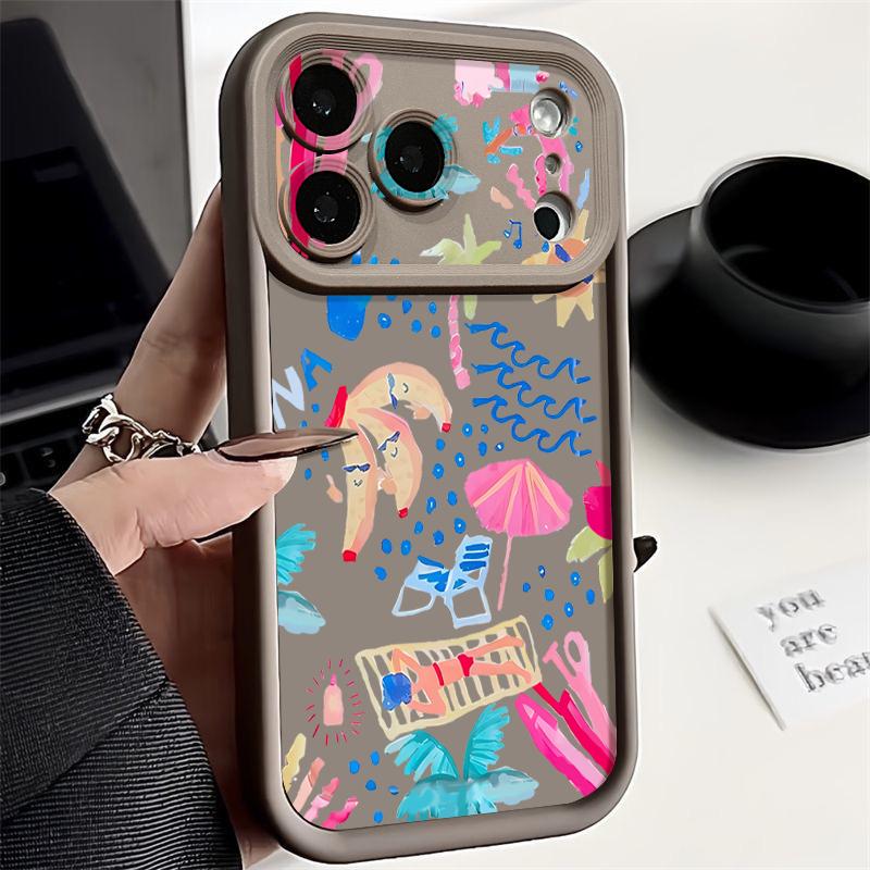 Shockproof Phone Case For iPhone 17 Pro Max Cartoon Vacation Painting Silicone Cover For iPhone 16 Pro Max Cover iPhone 15 14 13 12 11 16E Air