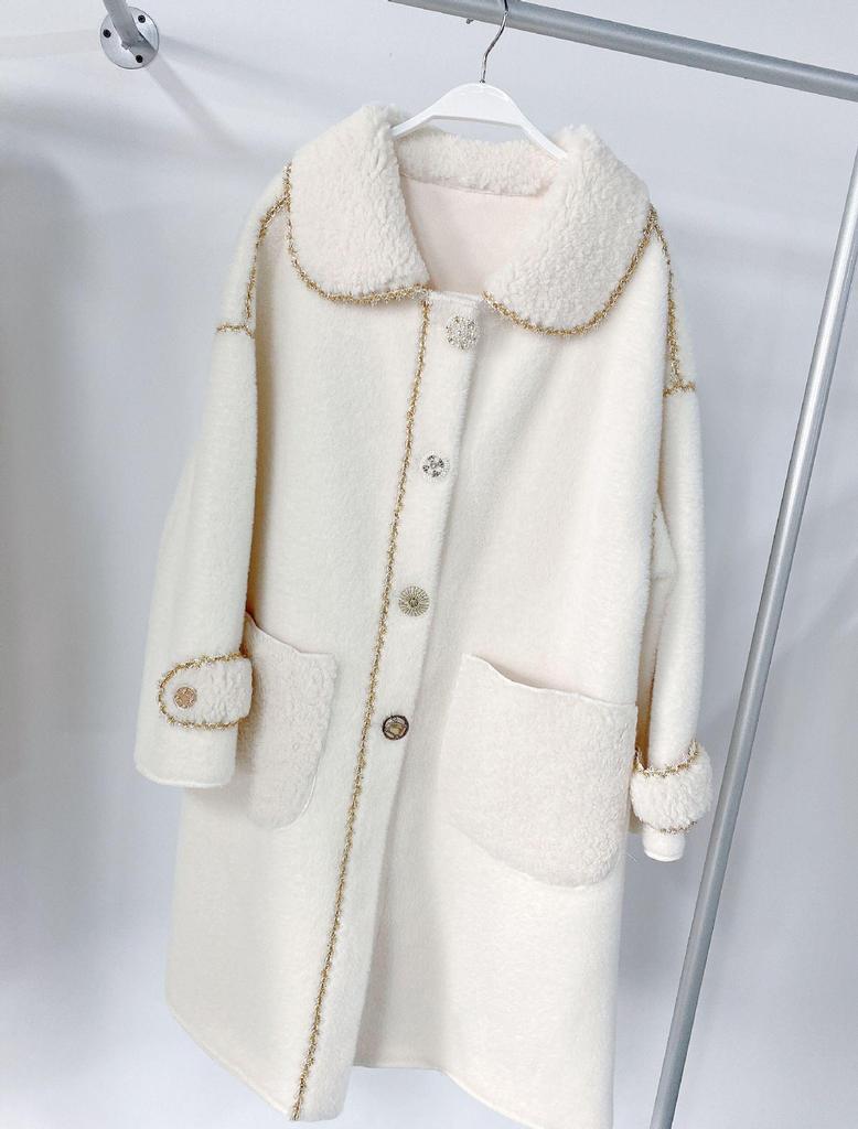 Women's Faux Fur Slim Mid-Length Woolen Coat for Autumn and Winter