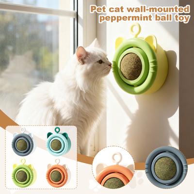 Katzenminzball-Spielzeug für Katzen - Rotierendes, an der Wand montierbares interaktives Spielzeug mit austauschbaren Katzenminz-/Rebenbällen, Selbstunterhaltendes Kaumolaren-Spielzeug, um Katzen zu beschäftigen