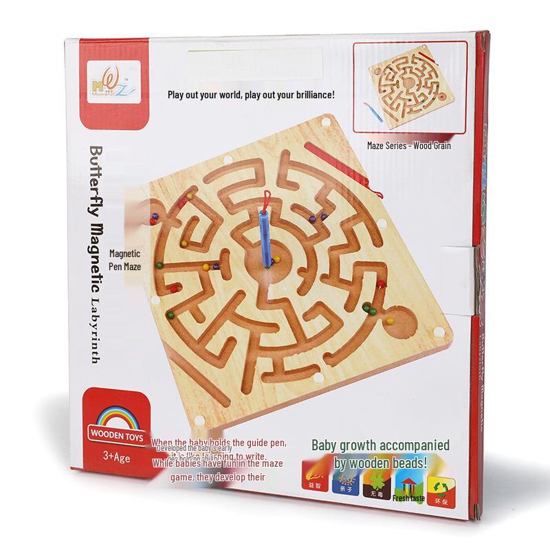 Wooden Marble Maze with Magnetic Pen – Animal Track Educational Toy for Kids