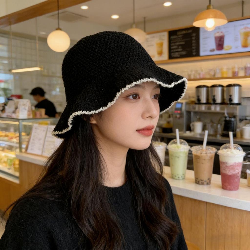 New bucket hat women's summer sunshade sunscreen straw woven basin hat versatile face small wide brim woven hat