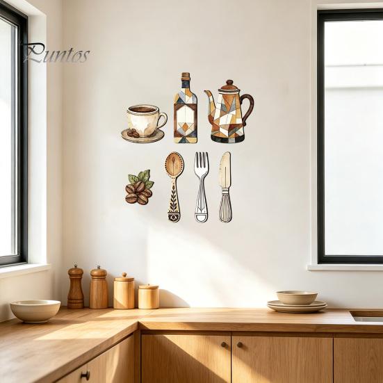 Retro Kitchen Decorations 7Pcs Farmhouse Coffee Themed Wooden Wall Decor, 2D Flat Art Theme Plaques, Rustic Ornaments for Home Dining Room Cafe