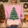 Women's Casual Christmas Print Three-Quarter Sleeve Neck Blouse