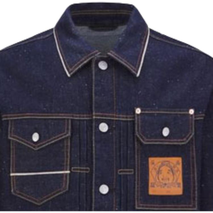 Evisu Brush Solid Color Big M Denim Jacket Men jackets Dark-Blue 2EAHTM1DJ799LFCT