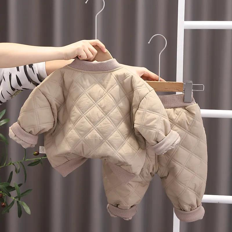 Kinder Winter Warme Bekleidungssets Kinder Mädchen Kinder Jungen Schneeanzug Mäntel + Hosen Übermantel Zweiteiliges Set