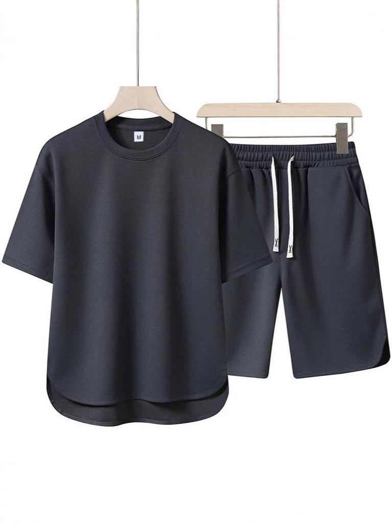 High-End Summer Youth Casual Two-Piece: Arc Hem Shorts & Short Sleeve T-Shirt Set