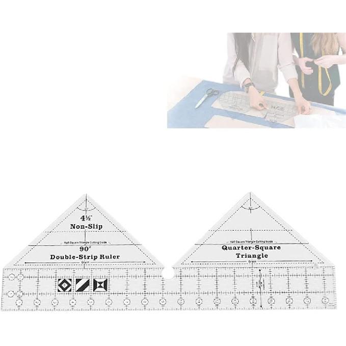 45/60/90 Degree Double Strip Quilting Patchwork Ruler Template Non-Slip Acrylic Quilting Rulers for Quarter Square Triangle Cutting Guide (18in,
