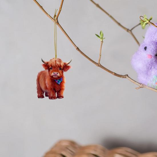 Highland Cow Car Hanging Ornament Acrylic Scottish Highland Cow Car Mirror Hanging Accessories Farm Animal Lover Gift,3.54in