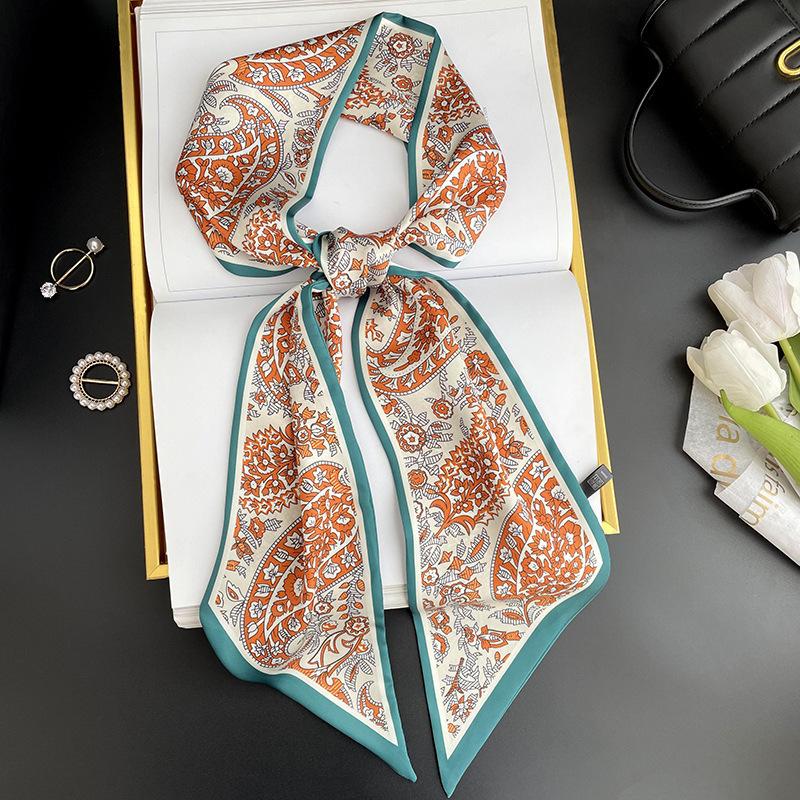 Simulated silk scarf, high-end women's headband, decorative scarf, streamer, fresh color matching, rhombus small scarf, headband.