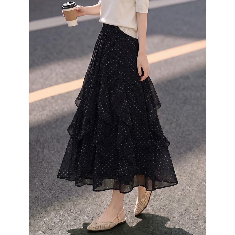 Summer Polka Dot Ruffle A-line Midi Skirt One Size