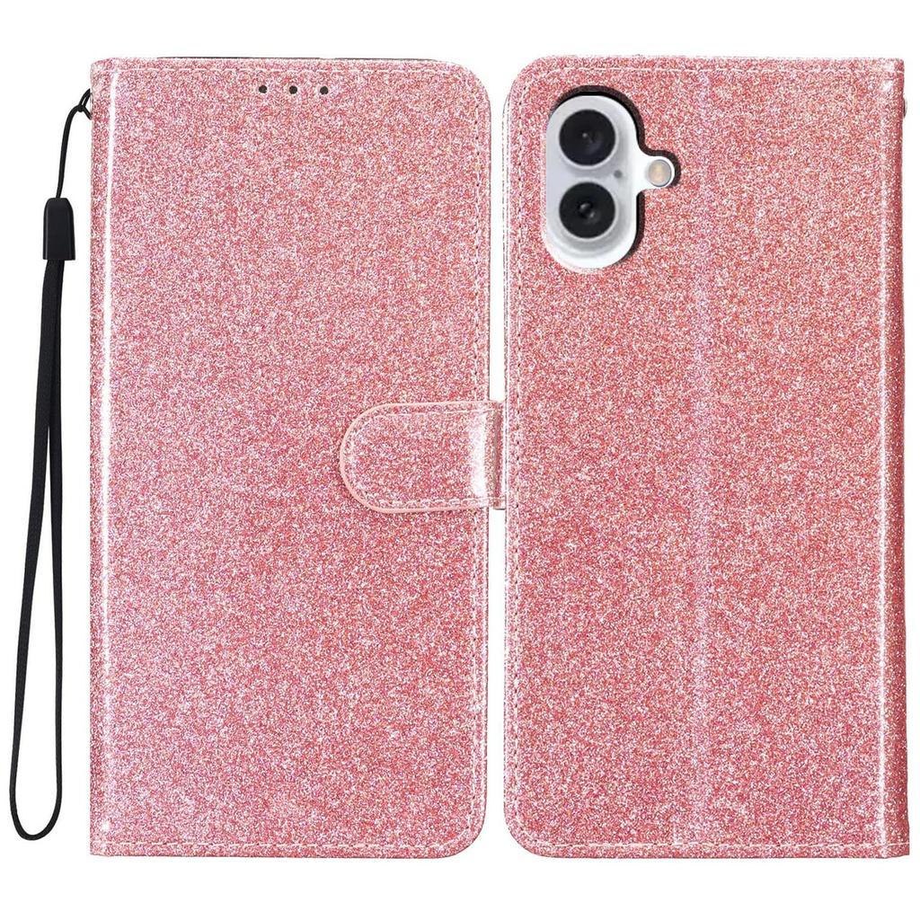 For iPhone 16 Plus Case PU Leather Wallet Folding Stand Glitter Phone Cover