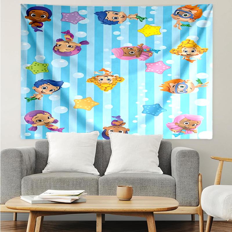 Bubble-Guppies Print Tapestry, Backdrop, Easy Setup, Ideal for Bedroom, Office & Living Room, with Aesthetic Wall Hanging Decor.