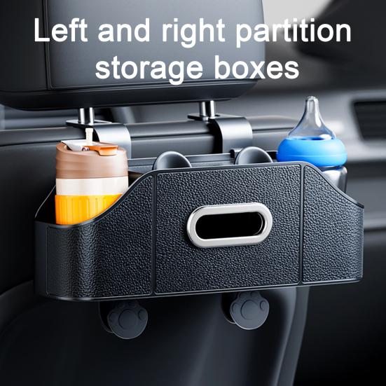 Car Backseat Organizer with Cup Holder Tissue Box Multifunctional Universal Automotive Seat Headrest Hanging Storage Box Hook Car Accessories