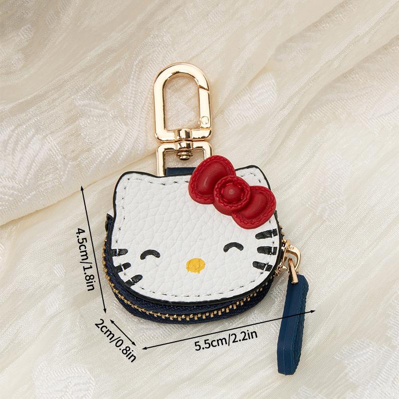 

Hello Kitty Leather Small Wallet Mini Sanrio Pouch Hanging with Zipper Jewelry Wallet Innovative Adorable Celebration Present Key Ring Pendent