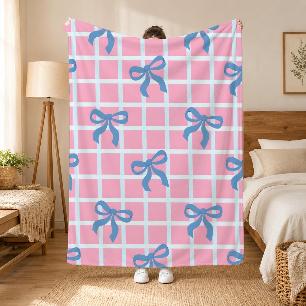Schleifen Schleifenmuster Überwurf 240g Flanell-Decke, geeignet für Sofas, Betten, Büros, exquisites Geschenkdecken